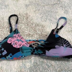 Floral Bikini Top with Pink and Blue Accents